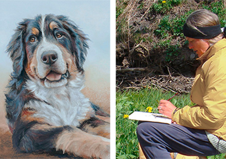 Frau und Porträt eines Hundes